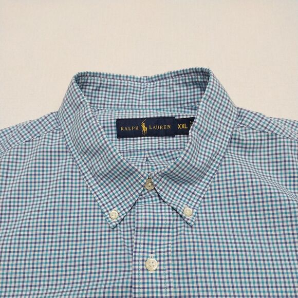 Ralph Lauren Button Down Shirt Long Sleeve Blue Check Men's XXL - Picture 1 of 16